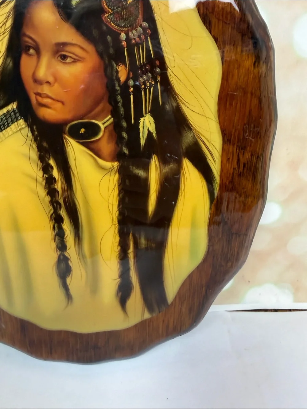 Native American Indian Print On Wood Lacquered